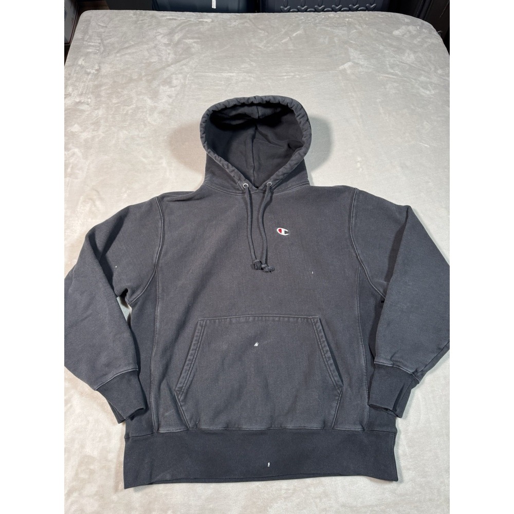 Vintage Champion Reverse Weave Size Large Black Distressed Paint